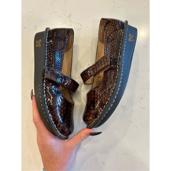 Alegria Feliz chocolate brown snake print Mary Jane shoes size 37 - Picture 6 of 9